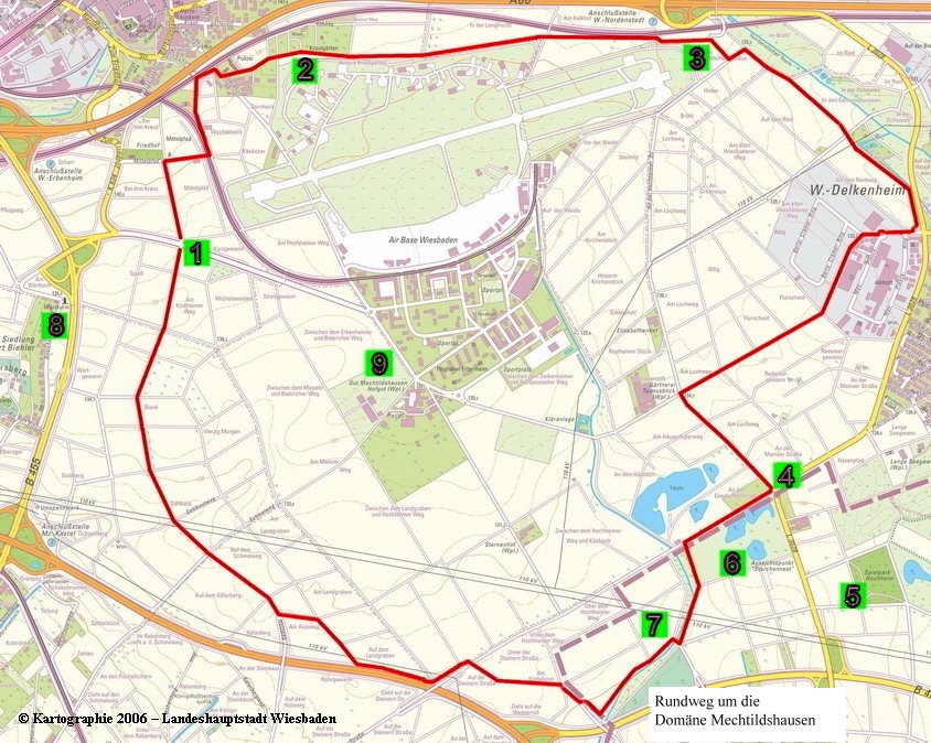 � Kartographie 2006 - Landeshauptstadt Wiesbaden - Rundweg f�r Inliner/Skater/Radler um die Dom�ne Mechtildshausen.